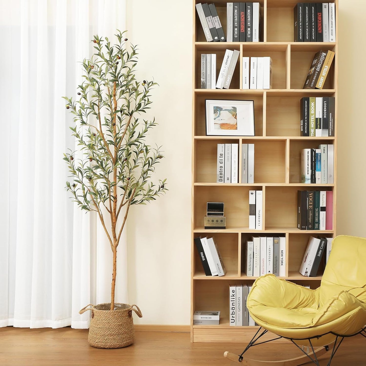 Kazeila Artificial Olive Tree 7FT Tall Faux Silk Plant for Home Office Decor Indoor Fake Potted Tree with Natural Wood Trunk and Lifelike Fruits