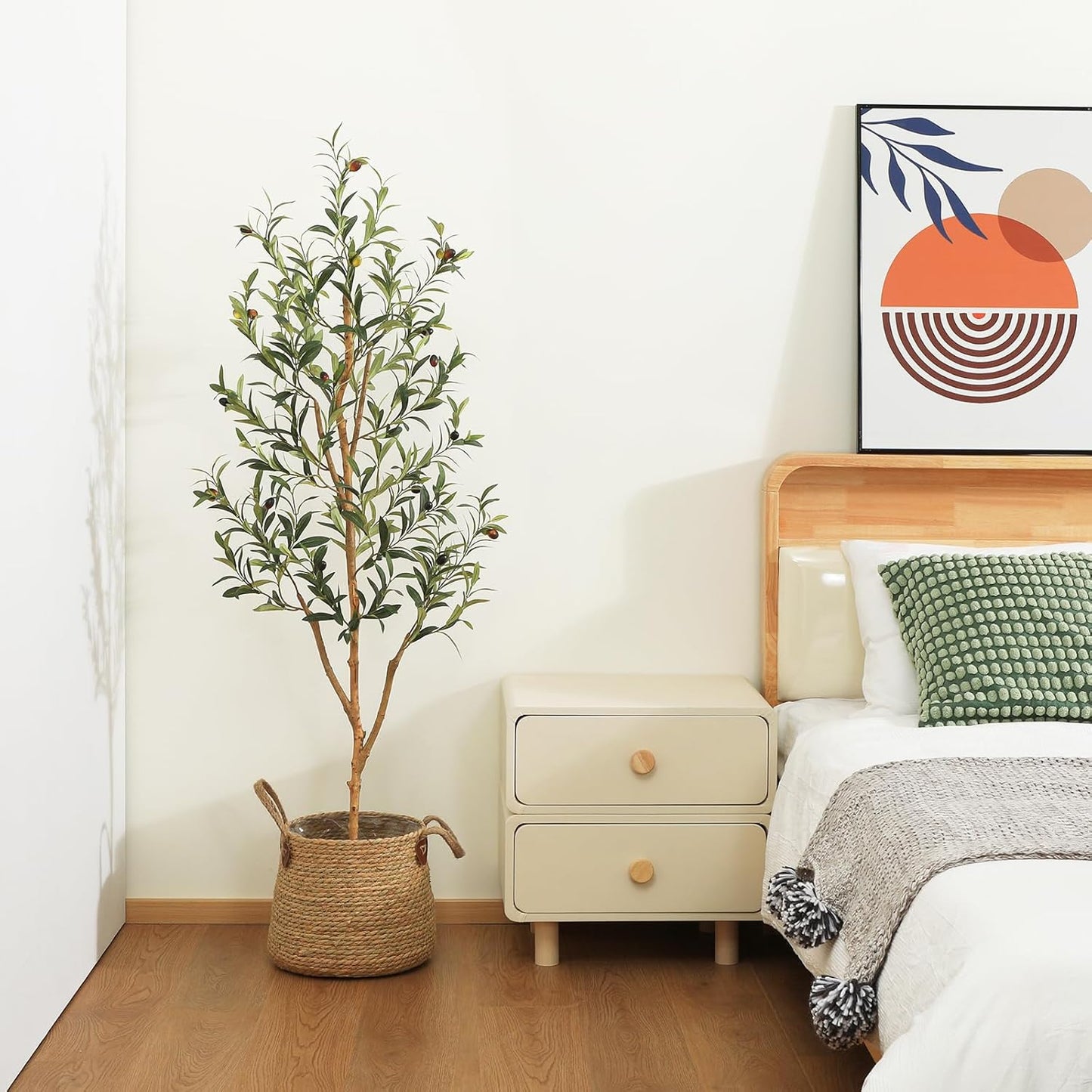 Kazeila Artificial Olive Tree 5FT Tall Faux Silk Plant for Home Office Decor Indoor Fake Potted Tree with Wood Branches and Fruitswith Natural Wood Trunk and Lifelike Fruits