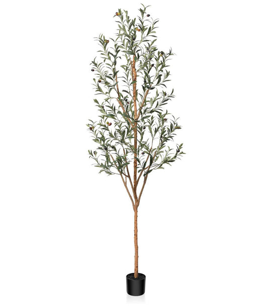 Kazeila Artificial Olive Tree 7FT Tall Faux Silk Plant for Home Office Decor Indoor Fake Potted Tree with Natural Wood Trunk and Lifelike Fruits