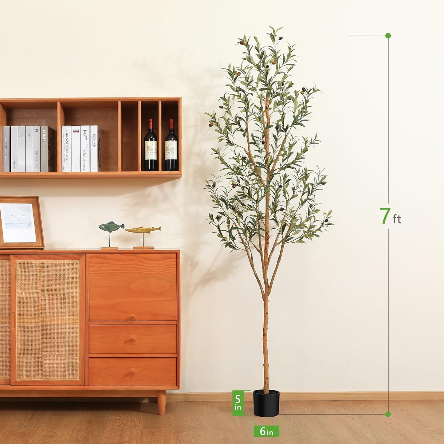 Kazeila Artificial Olive Tree 7FT Tall Faux Silk Plant for Home Office Decor Indoor Fake Potted Tree with Natural Wood Trunk and Lifelike Fruits