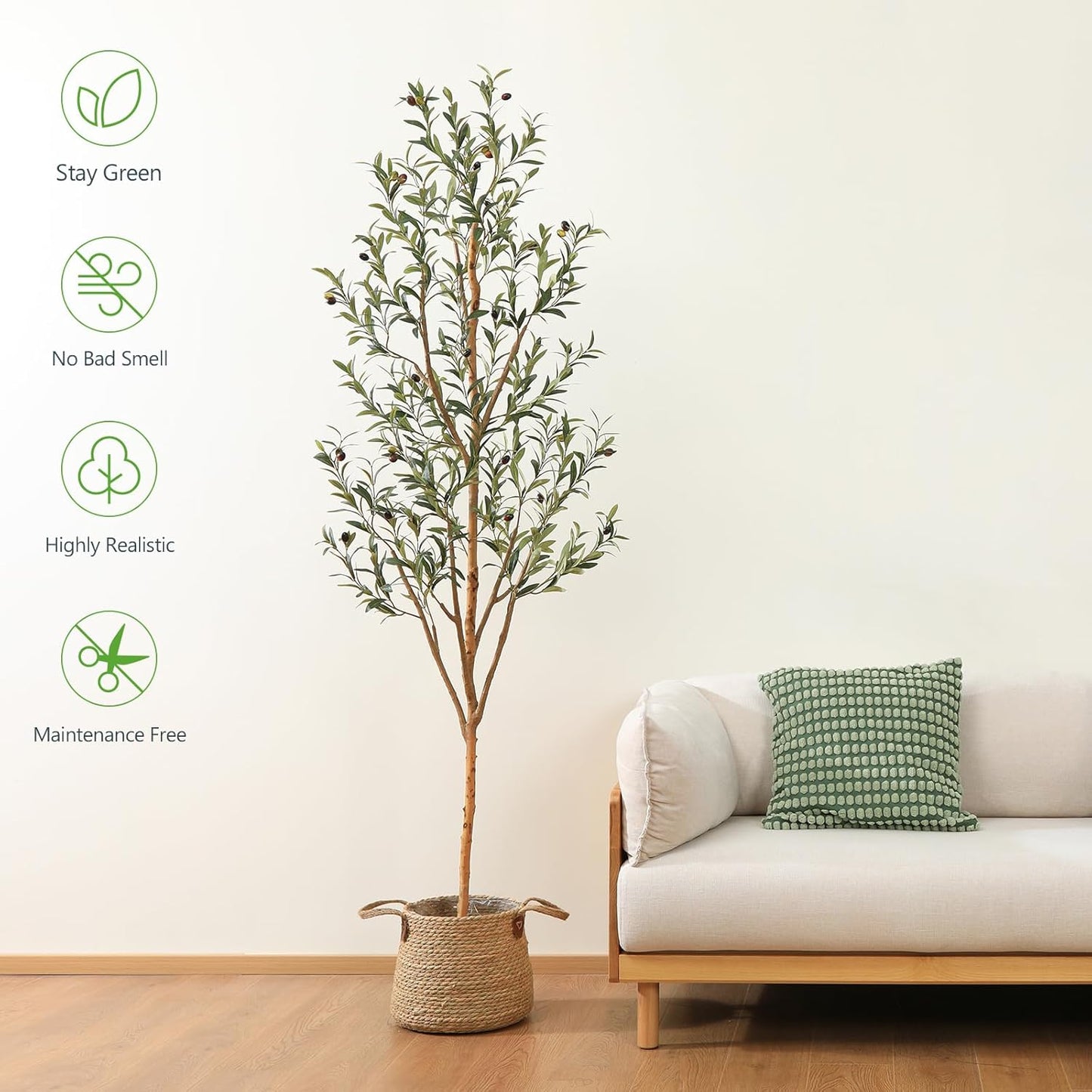 Kazeila Artificial Olive Tree 7FT Tall Faux Silk Plant for Home Office Decor Indoor Fake Potted Tree with Natural Wood Trunk and Lifelike Fruits