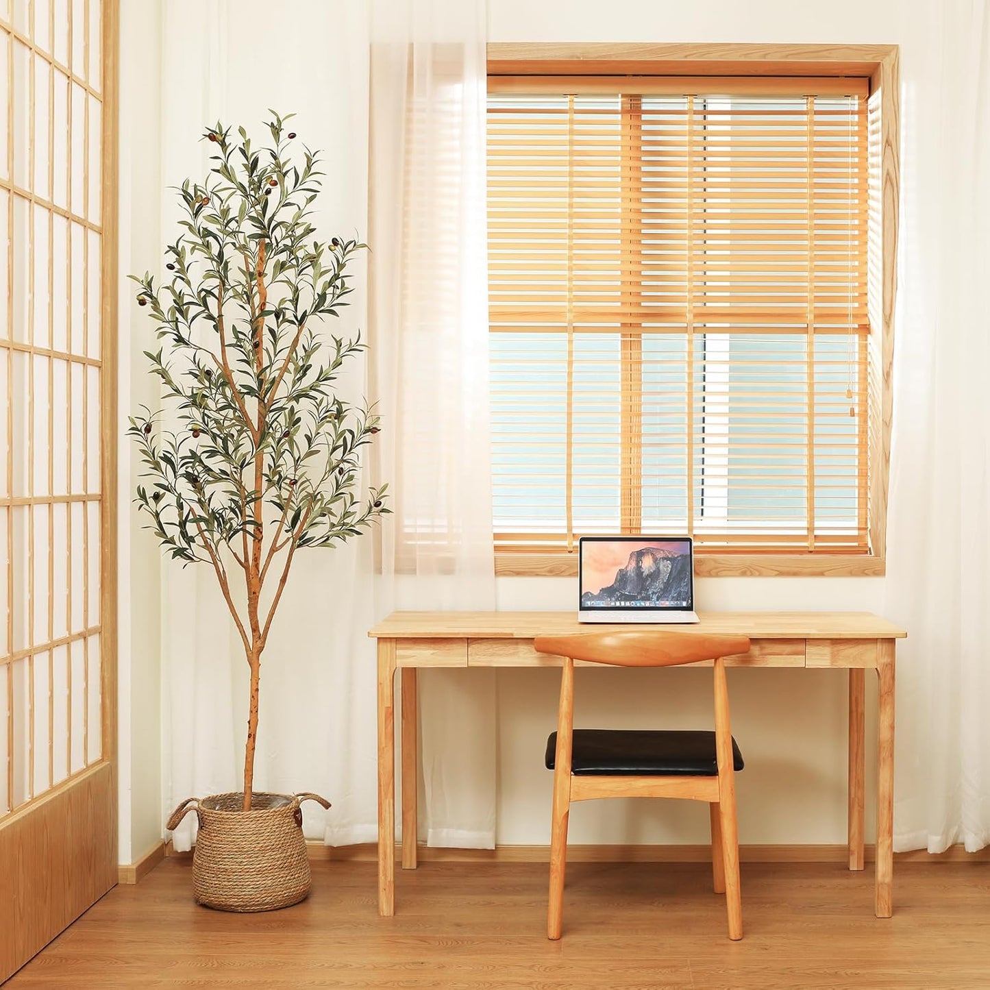 Kazeila Artificial Olive Tree 7FT Tall Faux Silk Plant for Home Office Decor Indoor Fake Potted Tree with Natural Wood Trunk and Lifelike Fruits