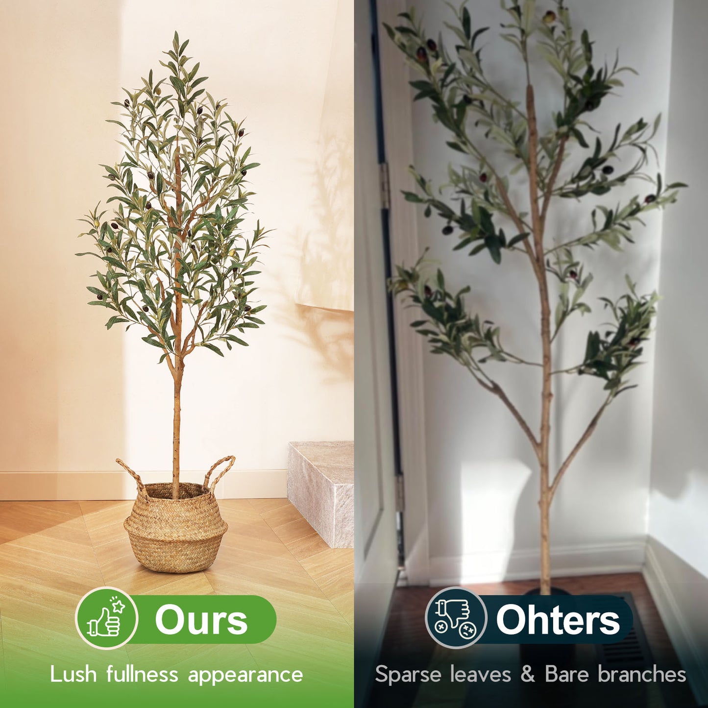 Faux Olive Tree 5FT – Tall Artificial Plants Indoor with Real Wood Trunk & Seagrass Basket, Lifelike Silk Leaves & Fruits – Potted Large Fake Trees for Home, Living Room, Bedroom & Office Decor