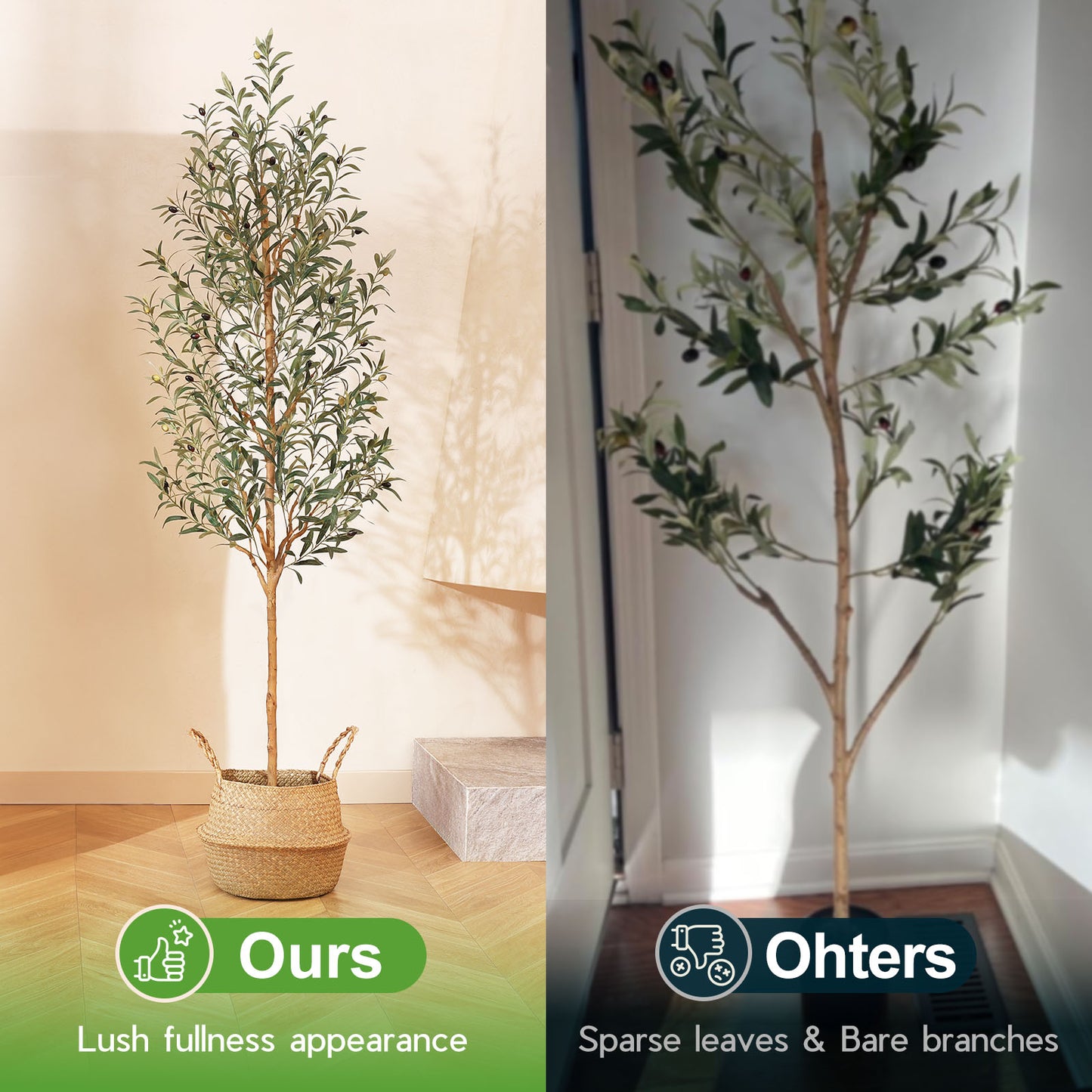 Faux Olive Tree 7FT – Tall Artificial Plants Indoor with Real Wood Trunk & Seagrass Basket, Lifelike Silk Leaves & Fruits – Potted Large Fake Trees for Home, Living Room, Bedroom & Office Decor