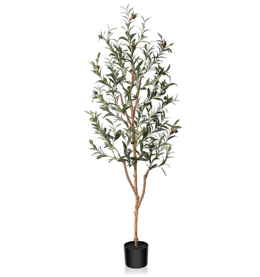 Kazeila Artificial Olive Tree 5FT Tall Faux Silk Plant for Home Office Decor Indoor Fake Potted Tree with Wood Branches and Fruitswith Natural Wood Trunk and Lifelike Fruits