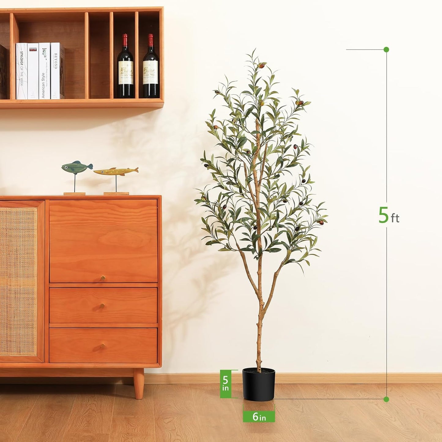 Kazeila Artificial Olive Tree 5FT Tall Faux Silk Plant for Home Office Decor Indoor Fake Potted Tree with Wood Branches and Fruitswith Natural Wood Trunk and Lifelike Fruits