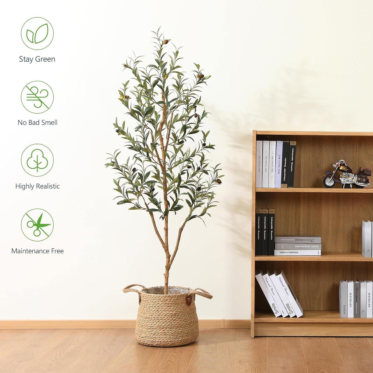 Kazeila Artificial Olive Tree 5FT Tall Faux Silk Plant for Home Office Decor Indoor Fake Potted Tree with Wood Branches and Fruitswith Natural Wood Trunk and Lifelike Fruits