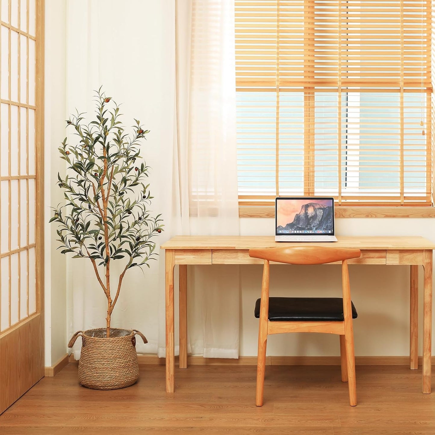 Kazeila Artificial Olive Tree 5FT Tall Faux Silk Plant for Home Office Decor Indoor Fake Potted Tree with Wood Branches and Fruitswith Natural Wood Trunk and Lifelike Fruits
